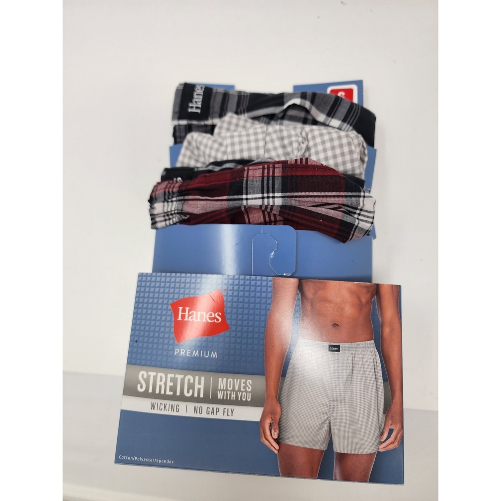 Hanes Mens Premium Plaid Boxers Multicolor Cotton Blend 4 Pack Size Small